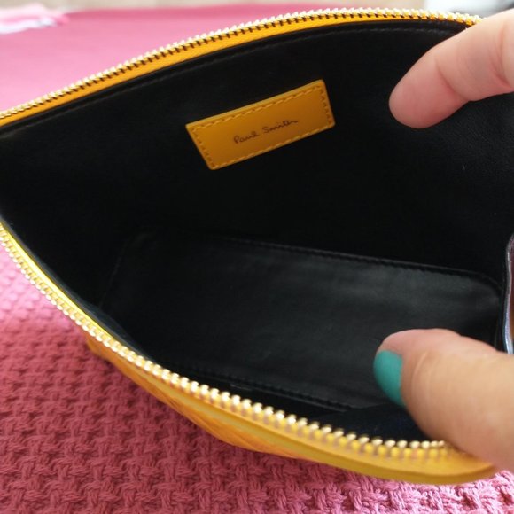 Paul Smith NWOT No 9 Women's Yellow Leather Cosmetic Bag Clutch with box - Picture 8 of 16